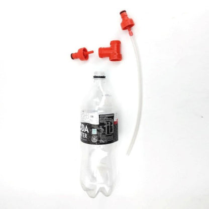 Tee piece connector for PET bottles and carbonation caps